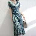 French Floral Slim Polka Dot Wrap Dress