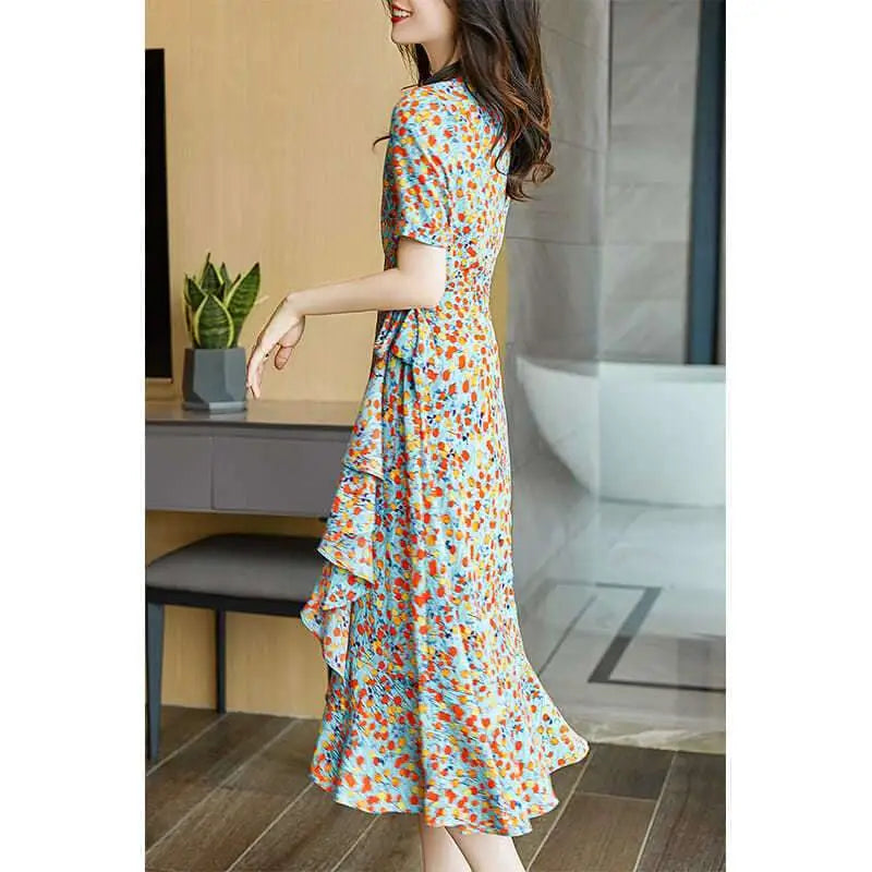 French Floral Slim Polka Dot Wrap Dress