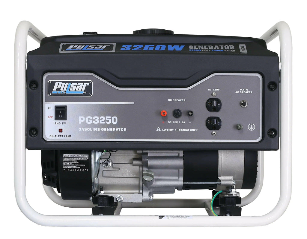 Pulsar 3250W Portable Gas Powered Generator, 2500 Running Watts, 4-Gallon Fuel Tank