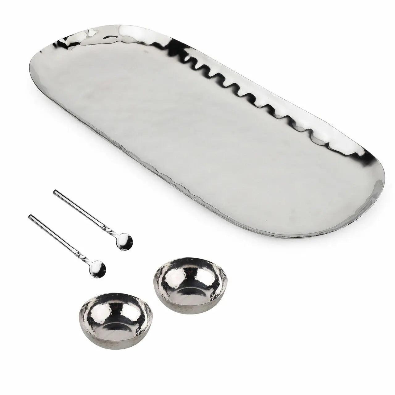 Polished Hammered Stainless Steel 5 PC Condiment Set
