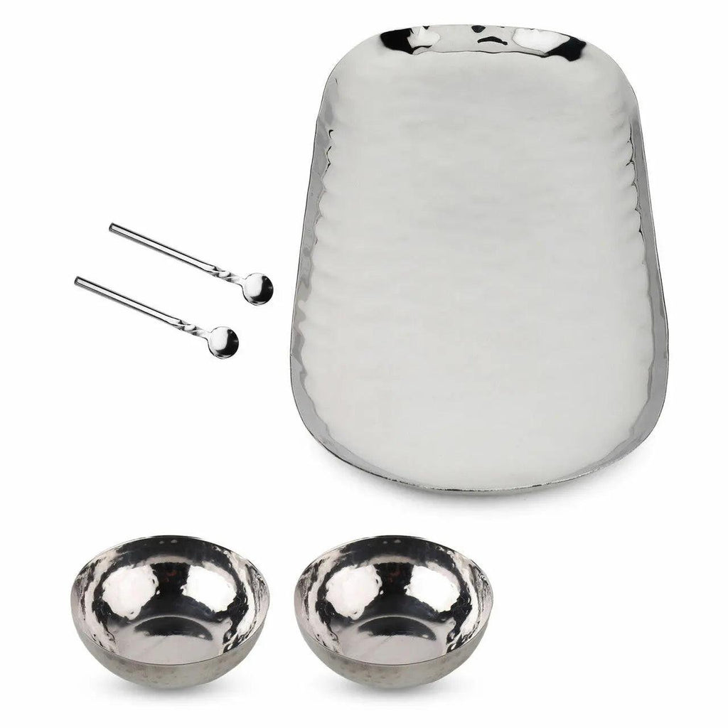 Polished Hammered Stainless Steel 5 PC Condiment Set