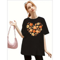 Girls Cute Pumpkin Print Oversized T Shirt