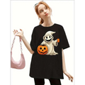 Girls Ghost and Pumpkin Print Round Neck Short Tee