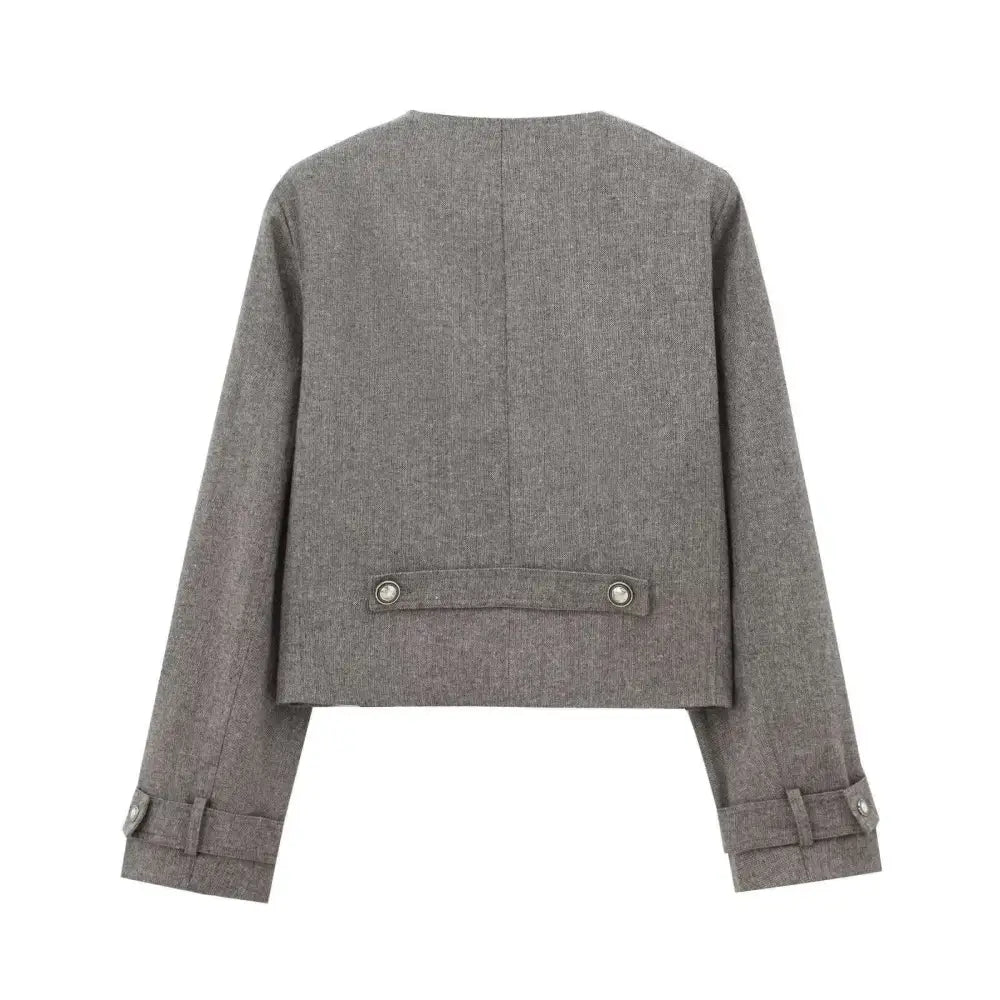 Gray Double Breasted Coat Width Pleated Skirt