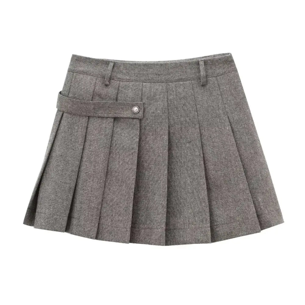 Gray Double Breasted Coat Width Pleated Skirt