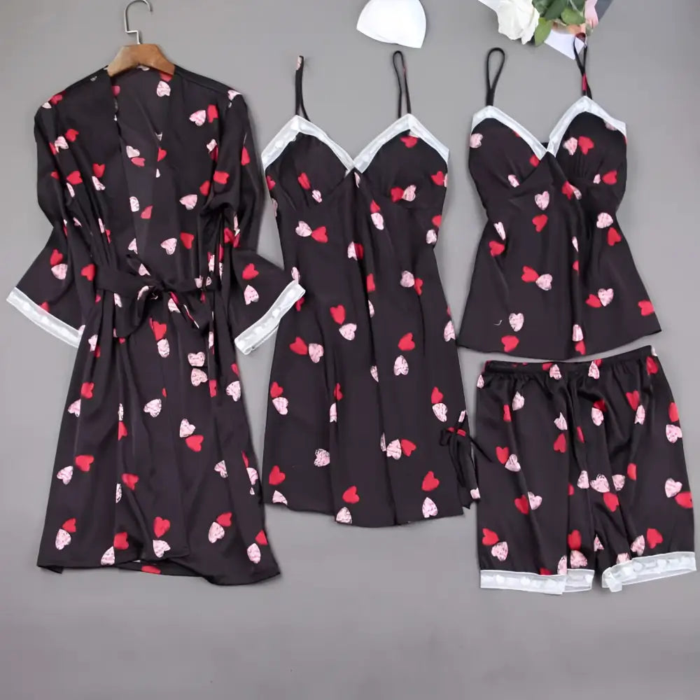 Heart Printed Women’s Silk Slip Nightdress