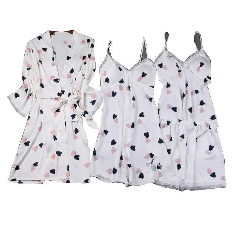 Heart Printed Women’s Silk Slip Nightdress