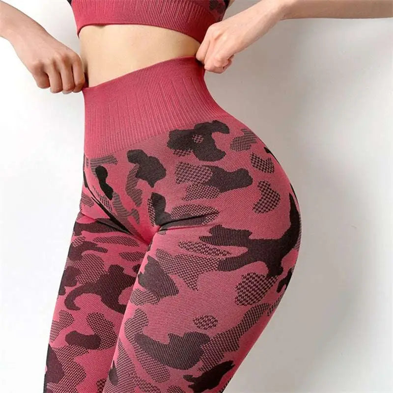 High Waist Camouflage Hip Lifting Fitness Pants Stretch Set