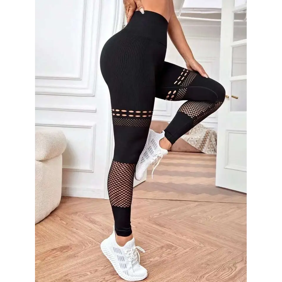 Hollow Seamless Yoga Pants with Mesh Panels
