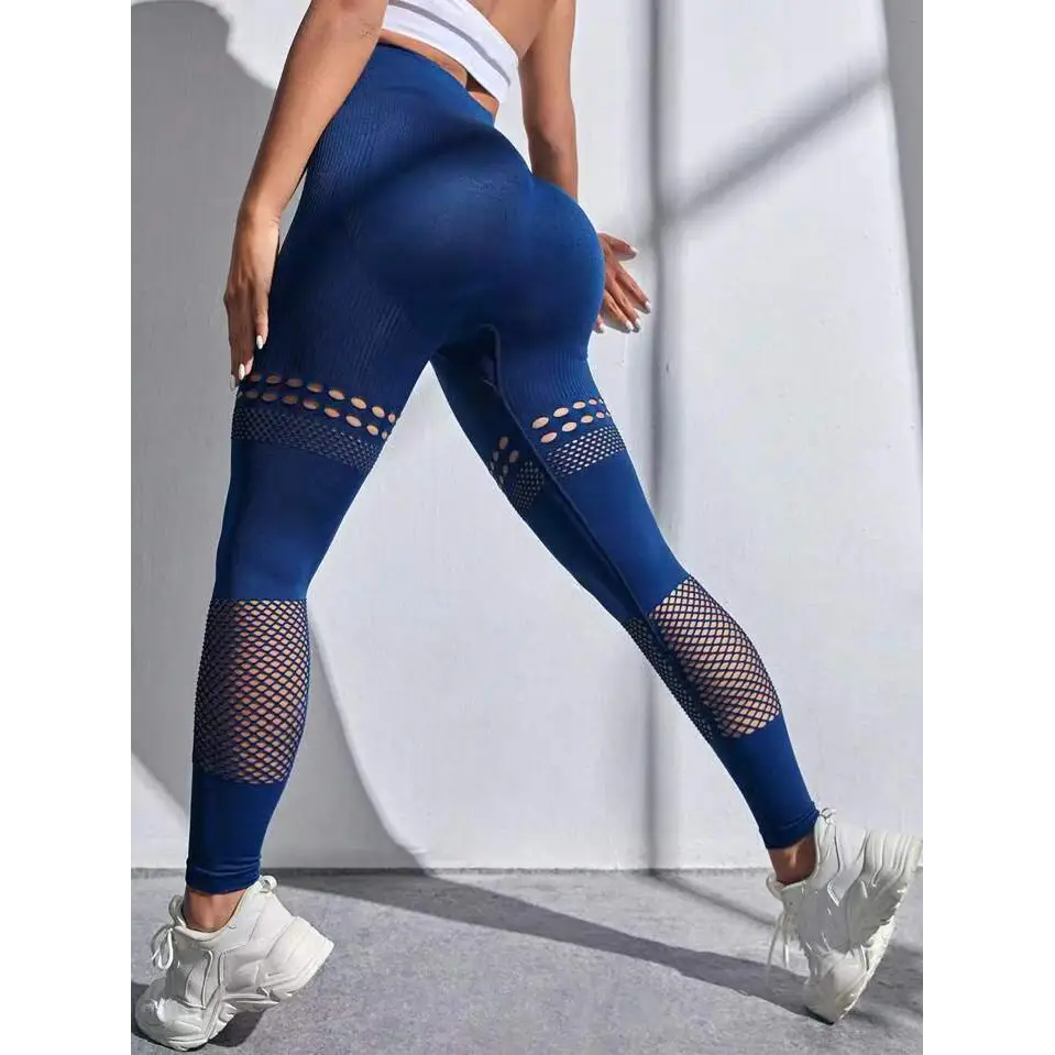 Hollow Seamless Yoga Pants with Mesh Panels