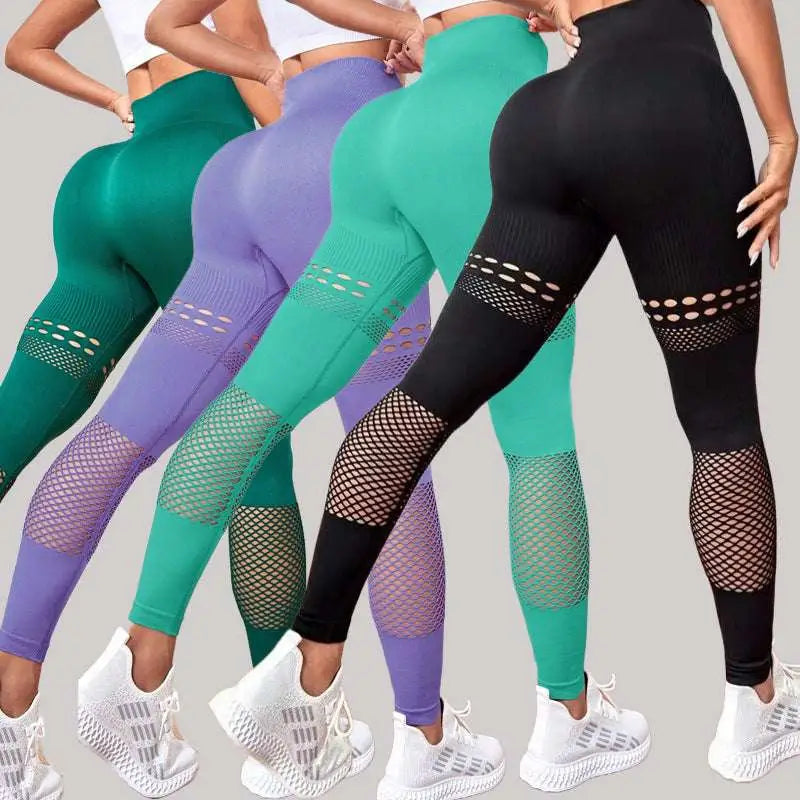 Hollow Seamless Yoga Pants with Mesh Panels