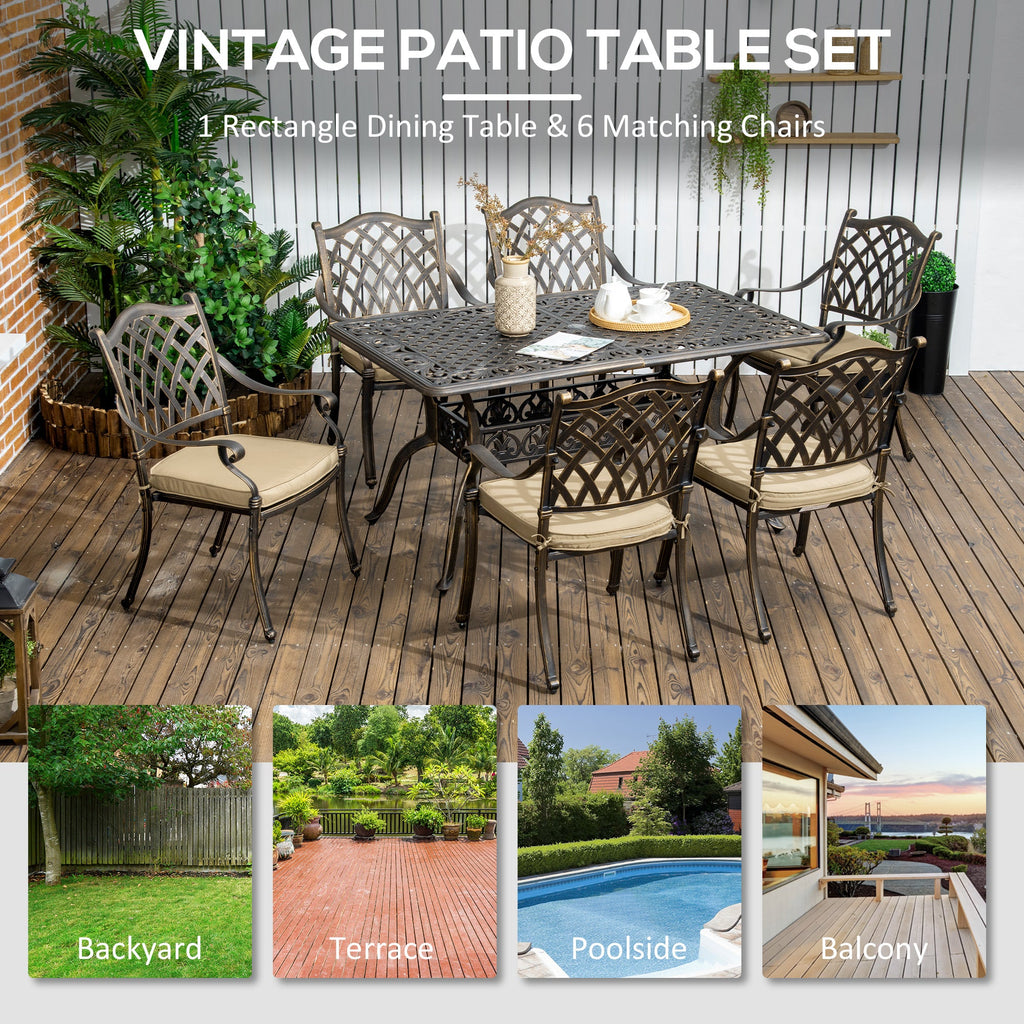 7-Piece Cast Aluminum Dining Set with Cushioned Chairs