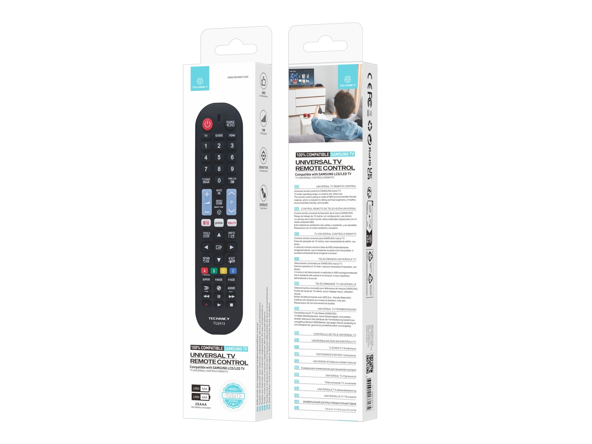 Techancy Controlo Remoto De Tv TU2413, Compatível Com Televisores Da Marca Samsung, Emparelhamento Automático Sem Configuração