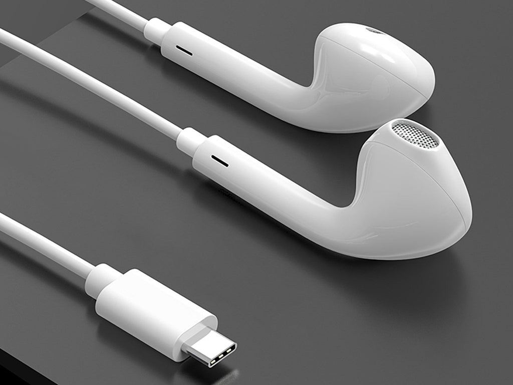 Techancy Auricular Estéreo Com Fios Type-C Branco TD8042, Chip Dsp Com Controlo De Volume Para Uma Utilização Confortável.