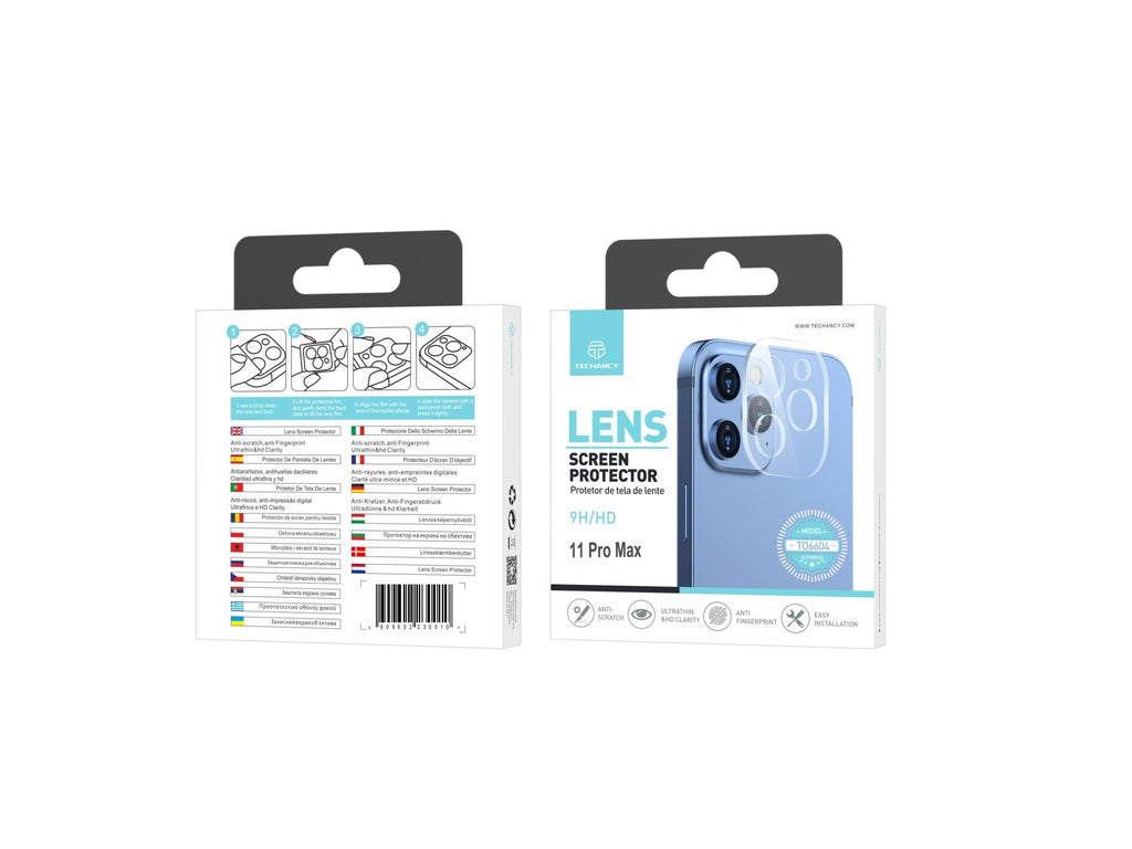 Techancy Protetor de Lente  para iPhone 11Pro Max TO6604, 9H Anti-riscos, Anti-digital, Ultrafino e HD, Fácil de Instalar