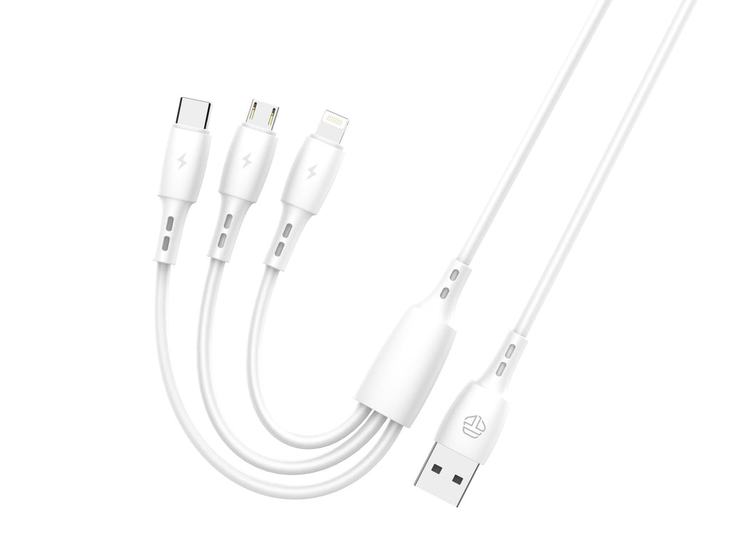Techancy Cabo 3 em 1 TB1742, 2.4A, 1m Branco, USB-C/Micro/Lightning, CompatIvel com Dispositivos Diversos, Design Resistente