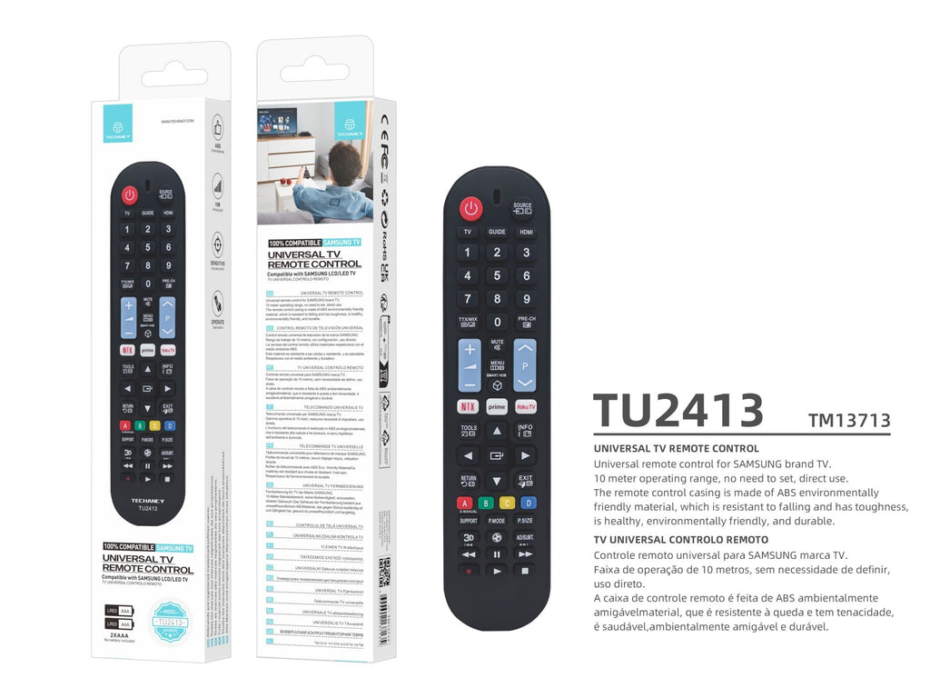 Techancy Controlo Remoto De Tv TU2413, Compatível Com Televisores Da Marca Samsung, Emparelhamento Automático Sem Configuração