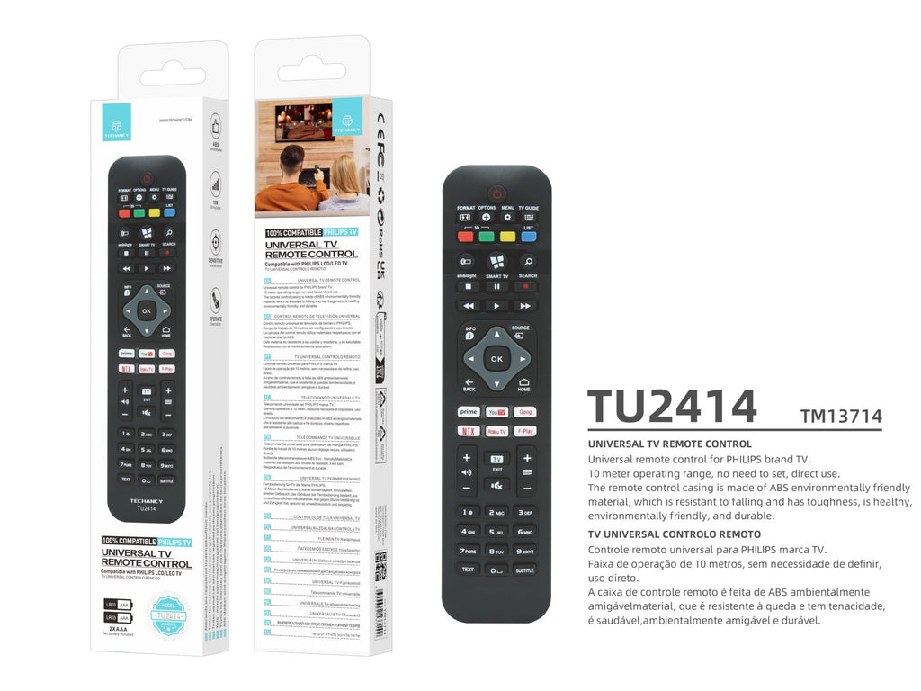 Techancy Controlo Remoto De Tv TU2414, Compatível Com Televisores Da Marca Philips, Emparelhamento Automático Sem Configuração