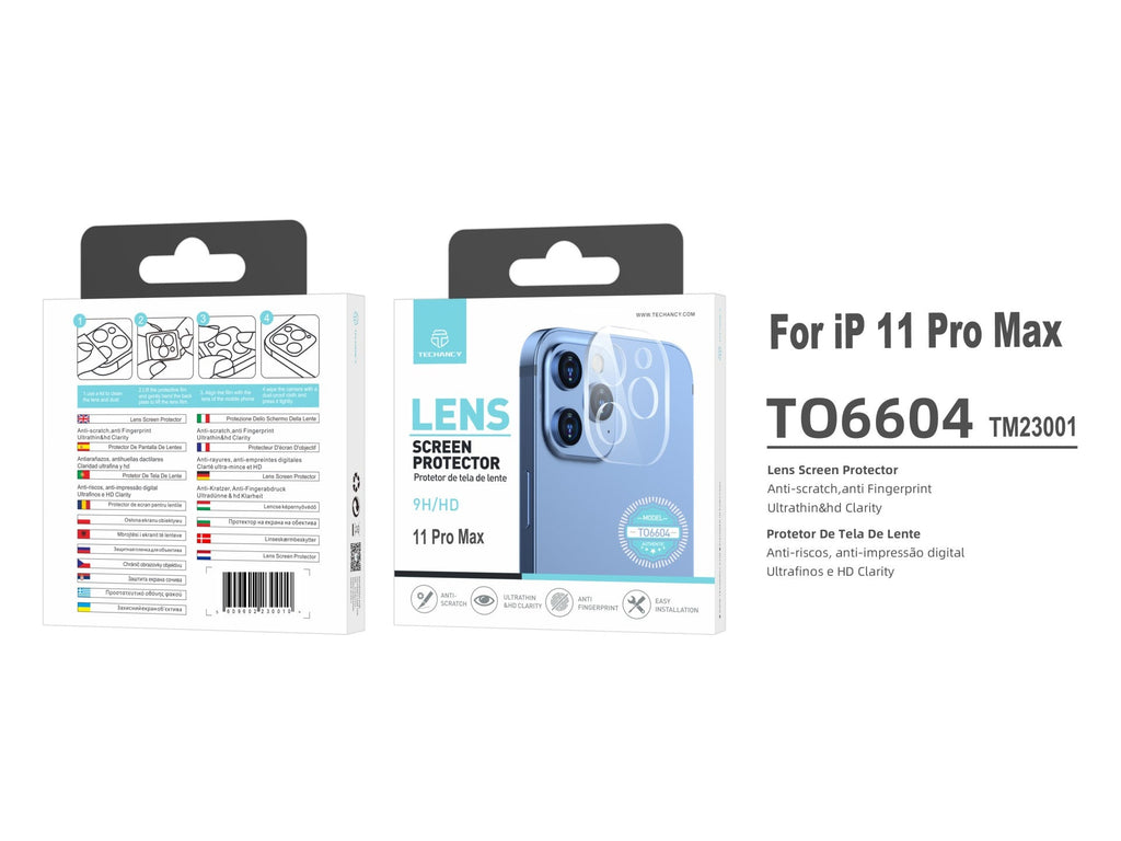 Techancy Protetor de Lente  para iPhone 11Pro Max TO6604, 9H Anti-riscos, Anti-digital, Ultrafino e HD, Fácil de Instalar