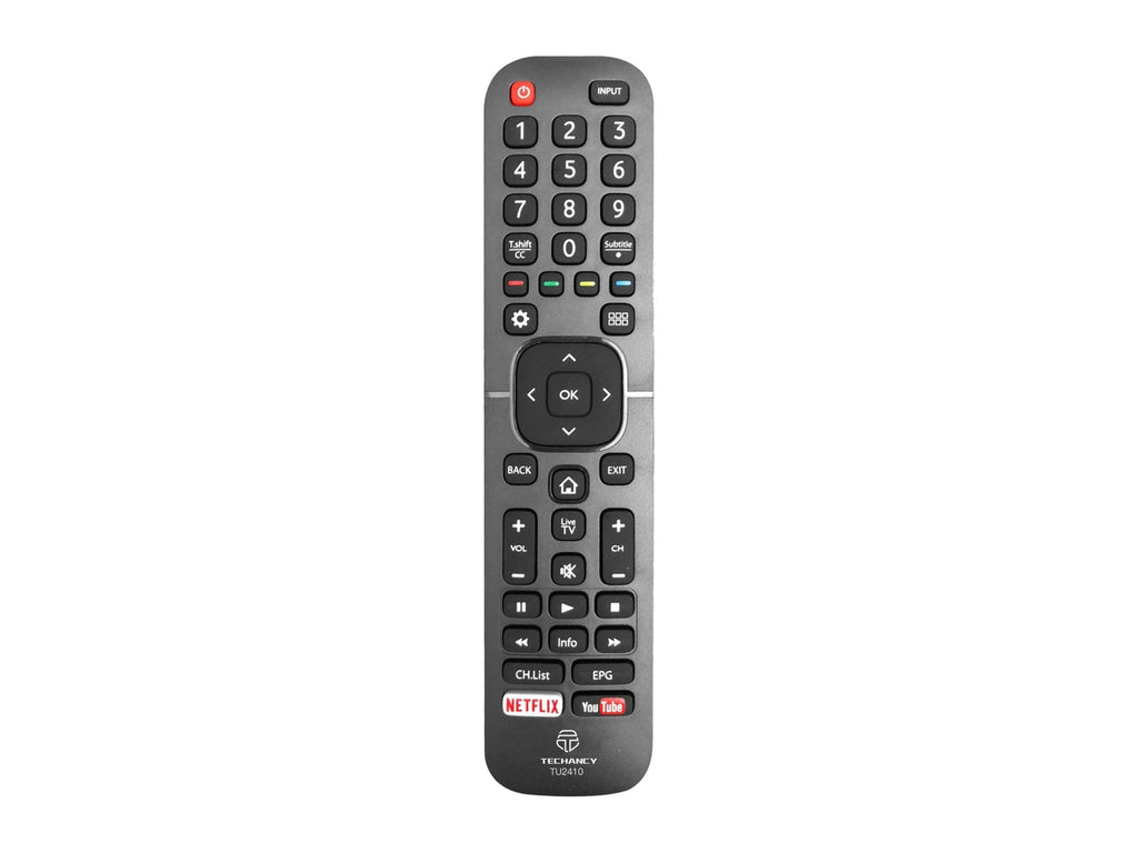 Controlo remoto sem fios Techancy TV, TU2410, sem necessidade de configuração, controlo remoto para televisores Hisense, preto