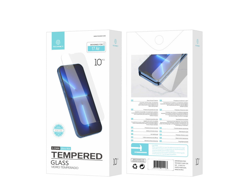 Techancy Pelicula de Vidro Temperado para iPhone 17 Air KW1700, 0.33MM Ultra Fino, Anti Impressao Digital, Anti Riscos, Transparente HD