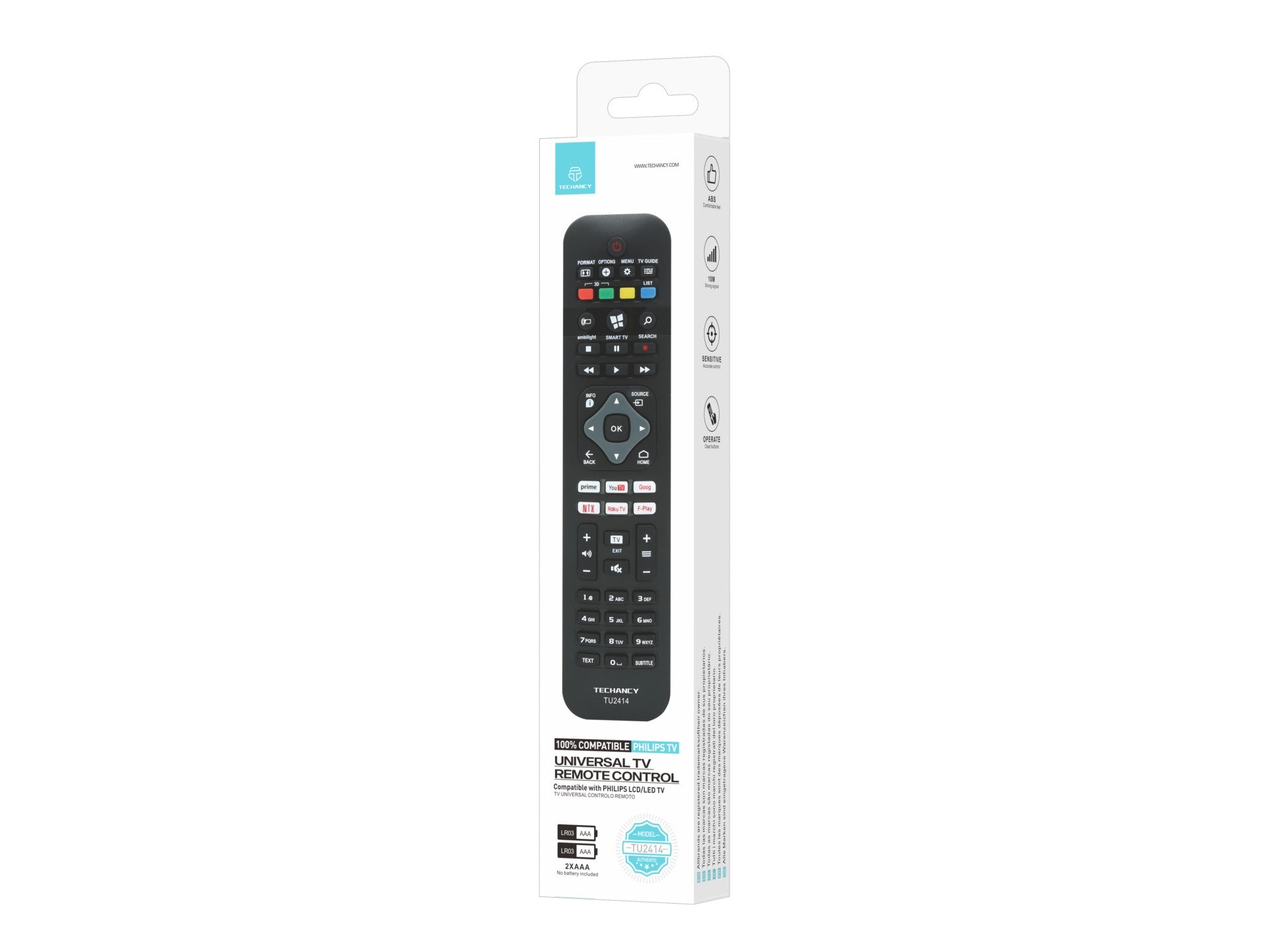 Techancy Controlo Remoto De Tv TU2414, Compatível Com Televisores Da Marca Philips, Emparelhamento Automático Sem Configuração