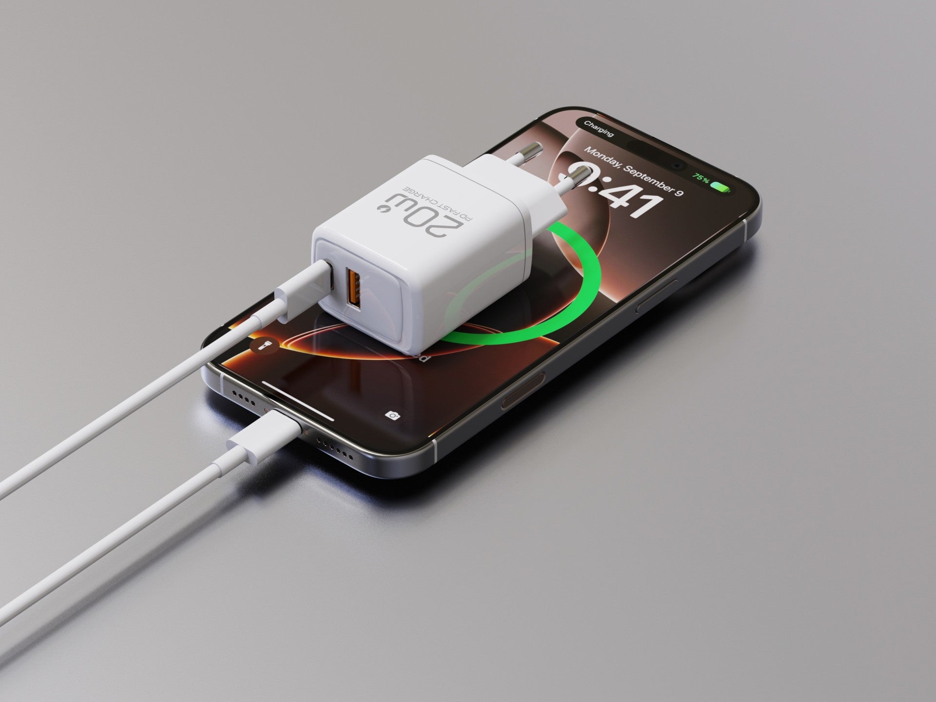 Techancy Carregador Rapido 20W PD3.0 Dupla Porta USB-C+USB-A Cabo 1m 60W Para iPhone/Samsung/Tablet Seguro e Duravel