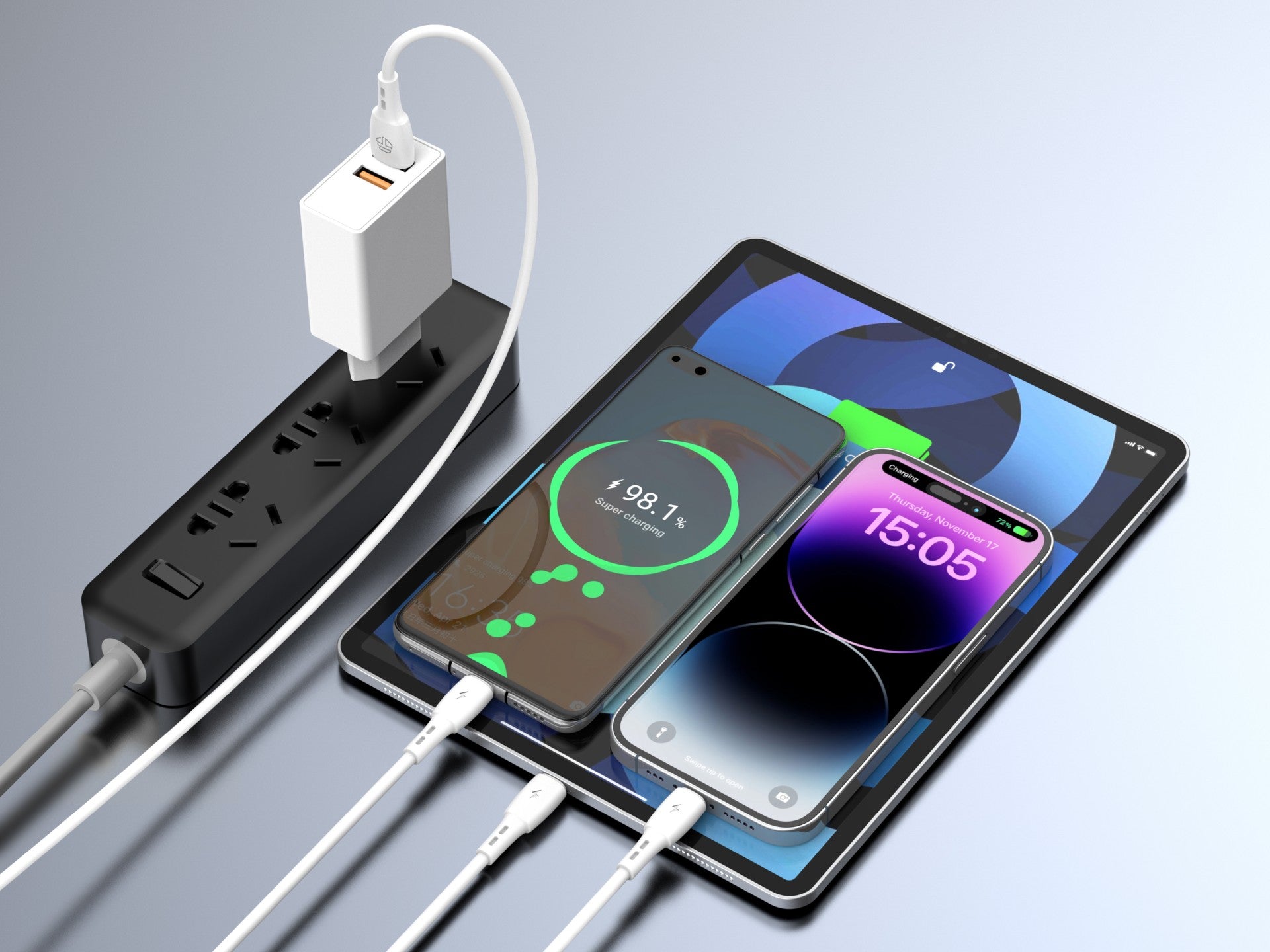 Techancy Cabo 3 em 1 TB1742, 2.4A, 1m Branco, USB-C/Micro/Lightning, CompatIvel com Dispositivos Diversos, Design Resistente