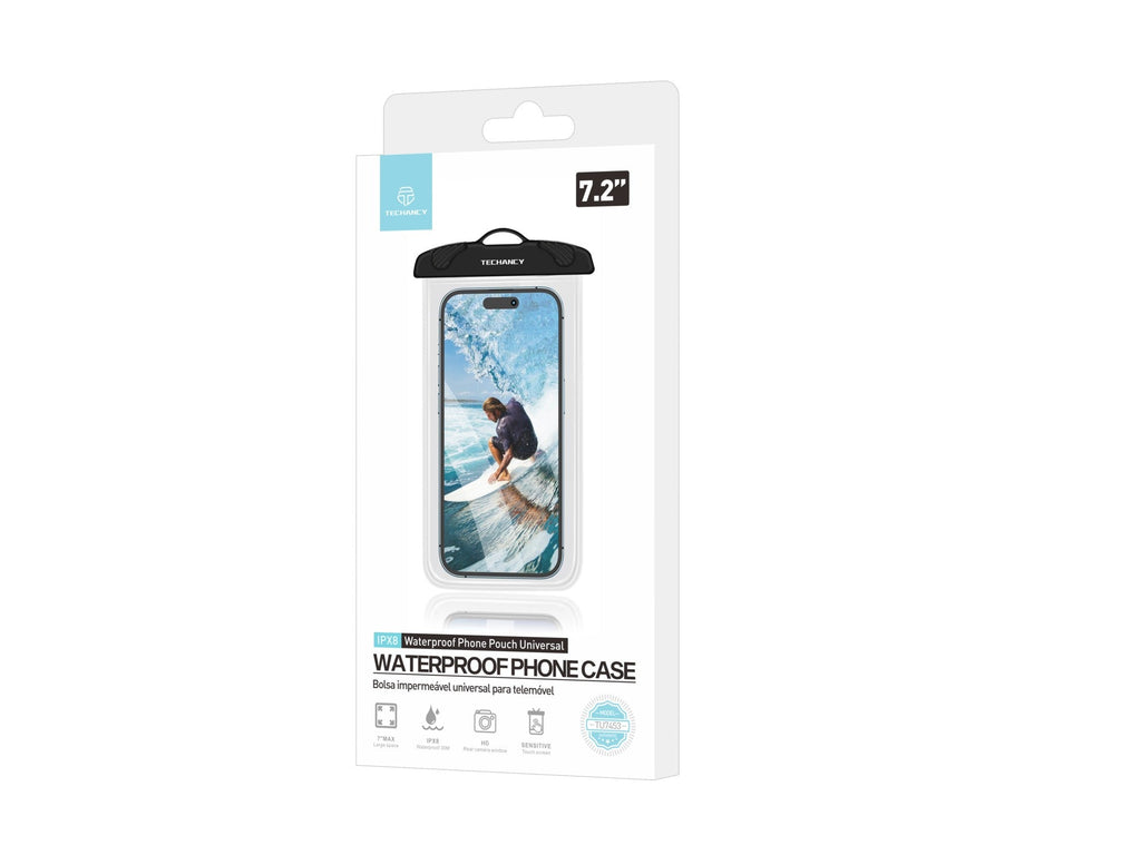 Techancy Capa De Telemóvel À Prova De Água Preta TU7453. Capacidade Extra Grande De 7,2 Polegadas, À Prova De Água Ipx8.