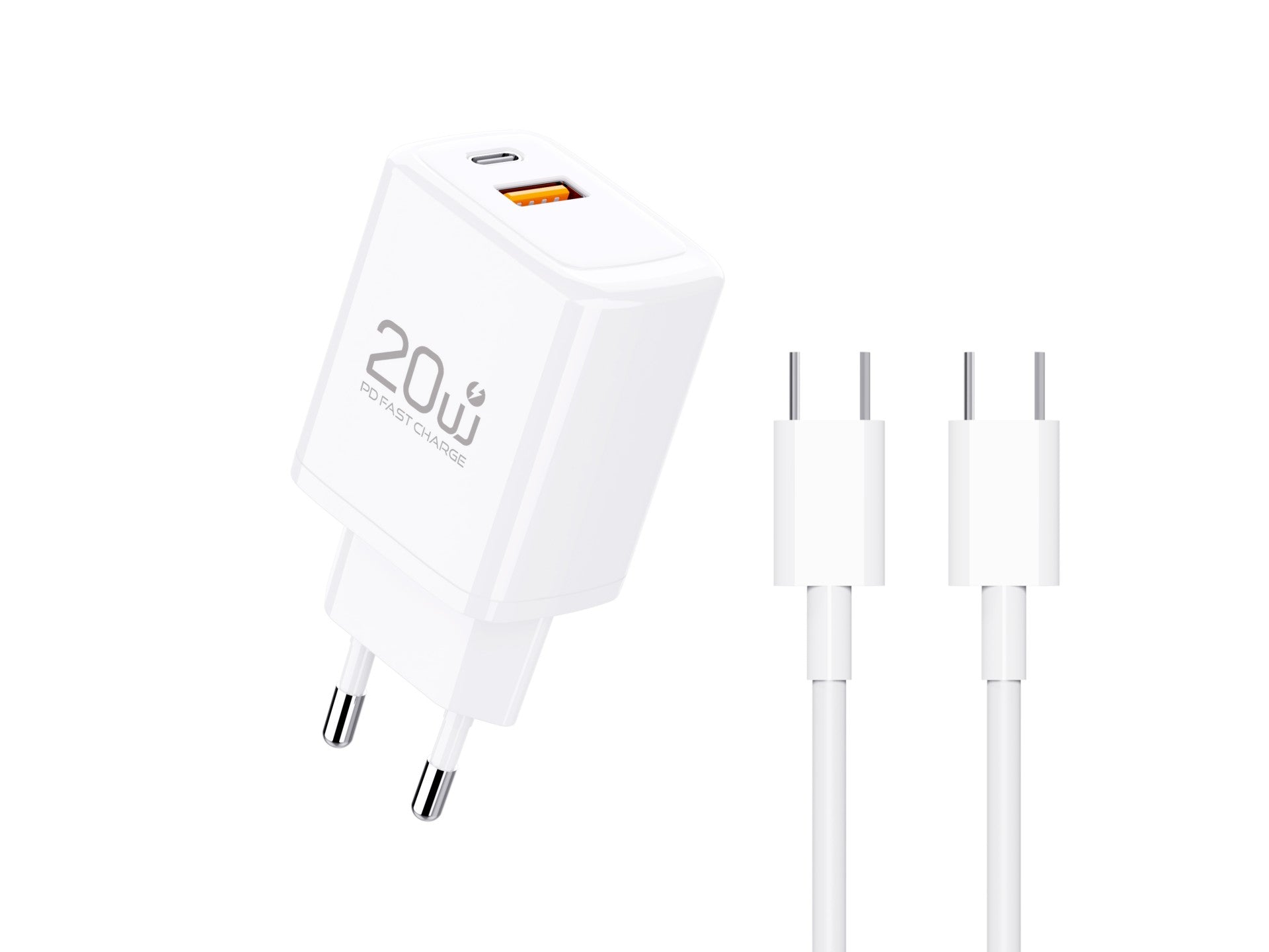 Techancy Carregador Rapido 20W PD3.0 Dupla Porta USB-C+USB-A Cabo 1m 60W Para iPhone/Samsung/Tablet Seguro e Duravel