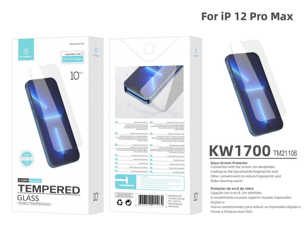 Techancy Película de Vidro Temperado  para iPhone 12 Pro Max KW1700 , 0.33MM, Anti-riscos, Alta Transparência, Fácil Aplicação