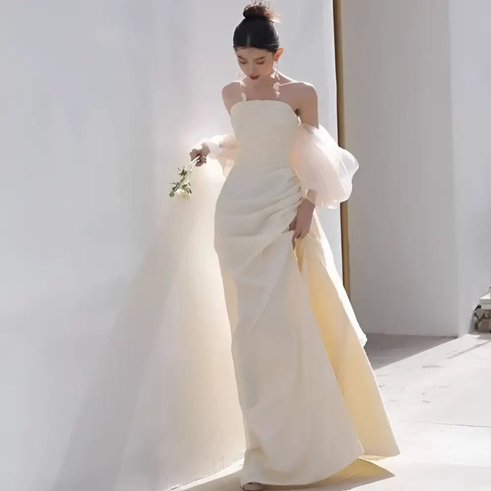 Ivory Satin Outdoor Photography Gown