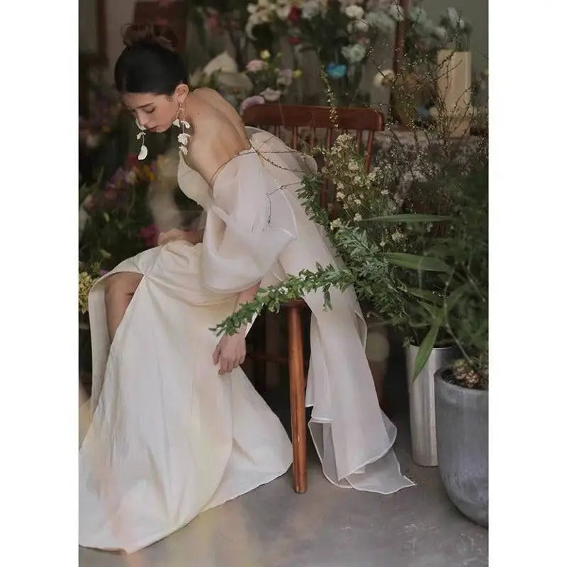 Ivory Satin Outdoor Photography Gown