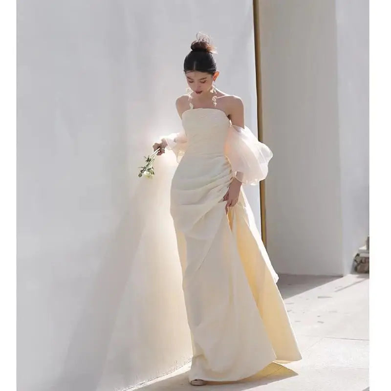 Ivory Satin Outdoor Photography Gown
