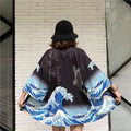 Japanese Wave Print Kimono Sun Protection Clothing