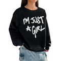 Just A Girl Print Round Neck Oversized Sweatshirt