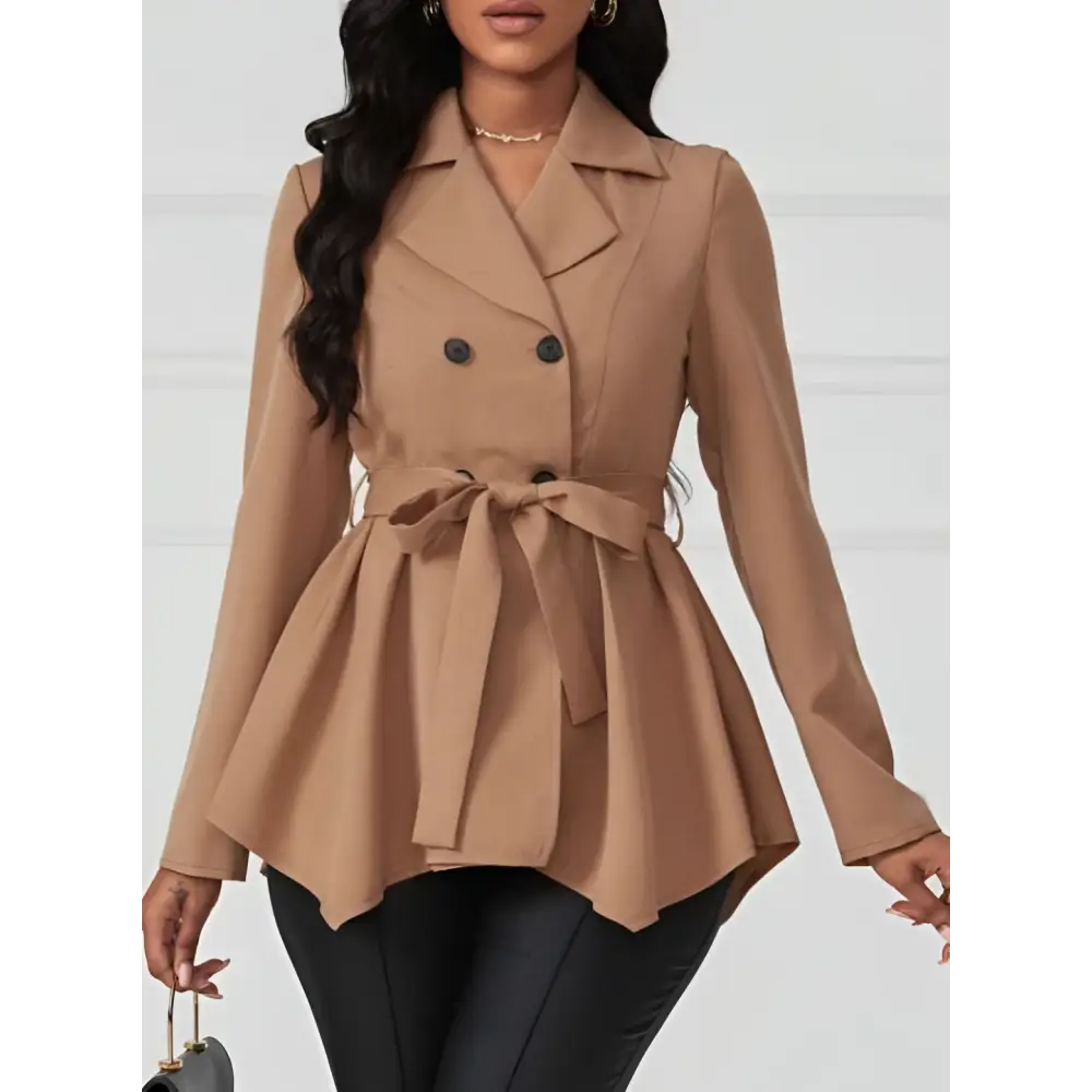 Khaki Peplum Casual Fit Jacket with Belt