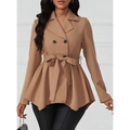Khaki Peplum Casual Fit Jacket with Belt
