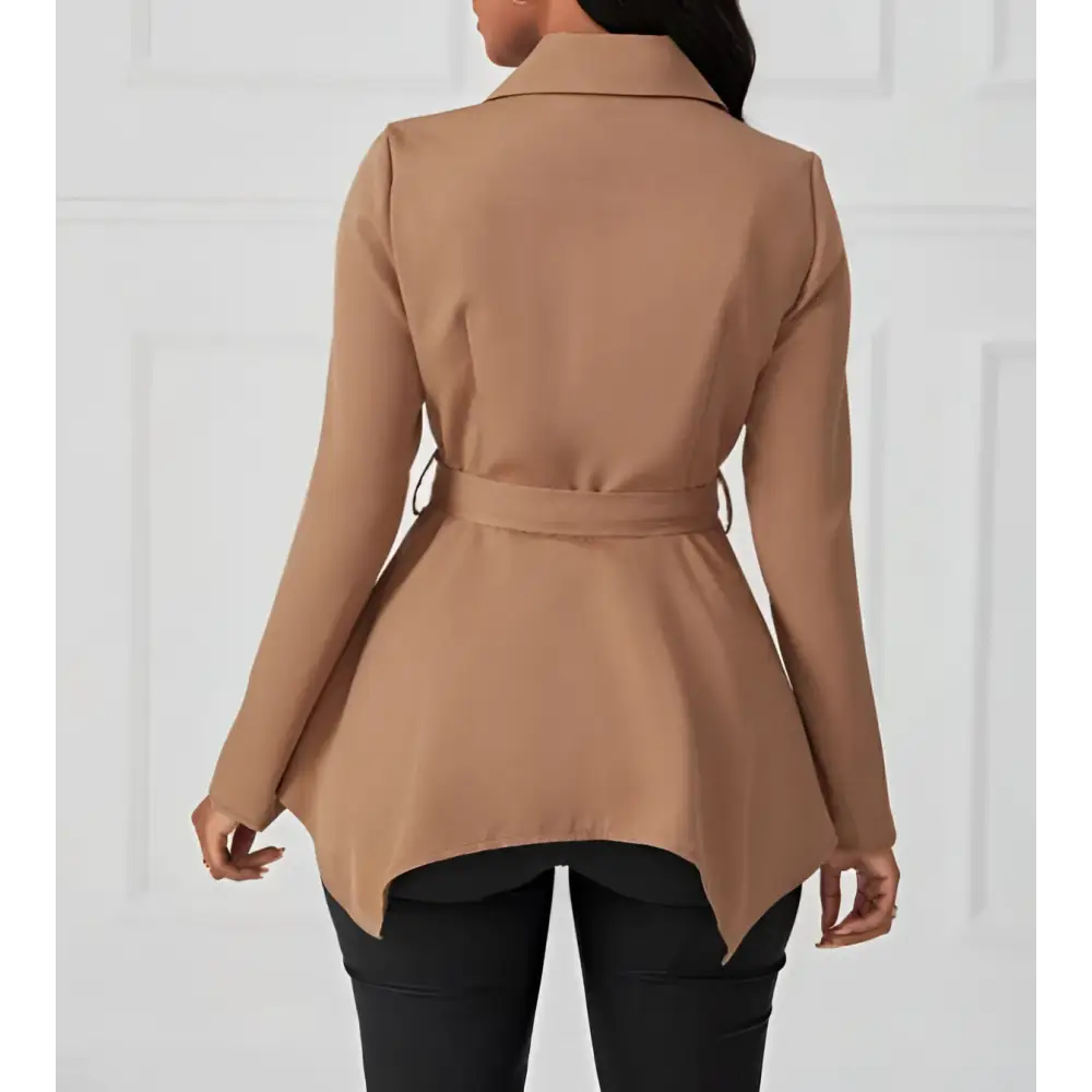 Khaki Peplum Casual Fit Jacket with Belt