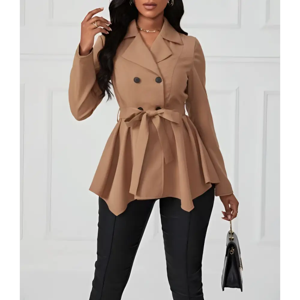 Khaki Peplum Casual Fit Jacket with Belt