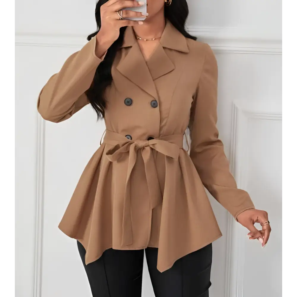 Khaki Peplum Casual Fit Jacket with Belt