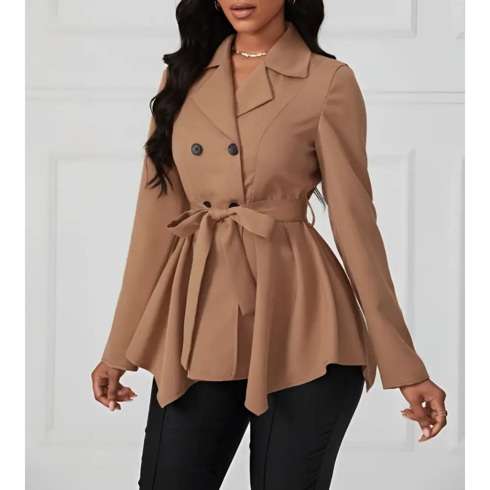 Khaki Peplum Casual Fit Jacket with Belt