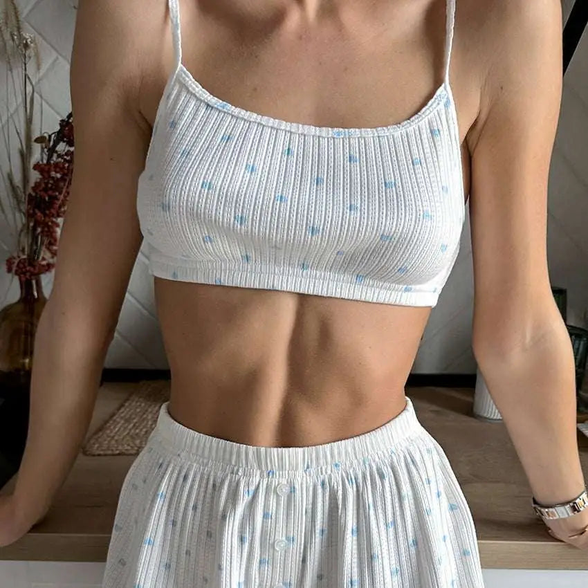 Knitted Heart Printing Ribbed Loungewear Set