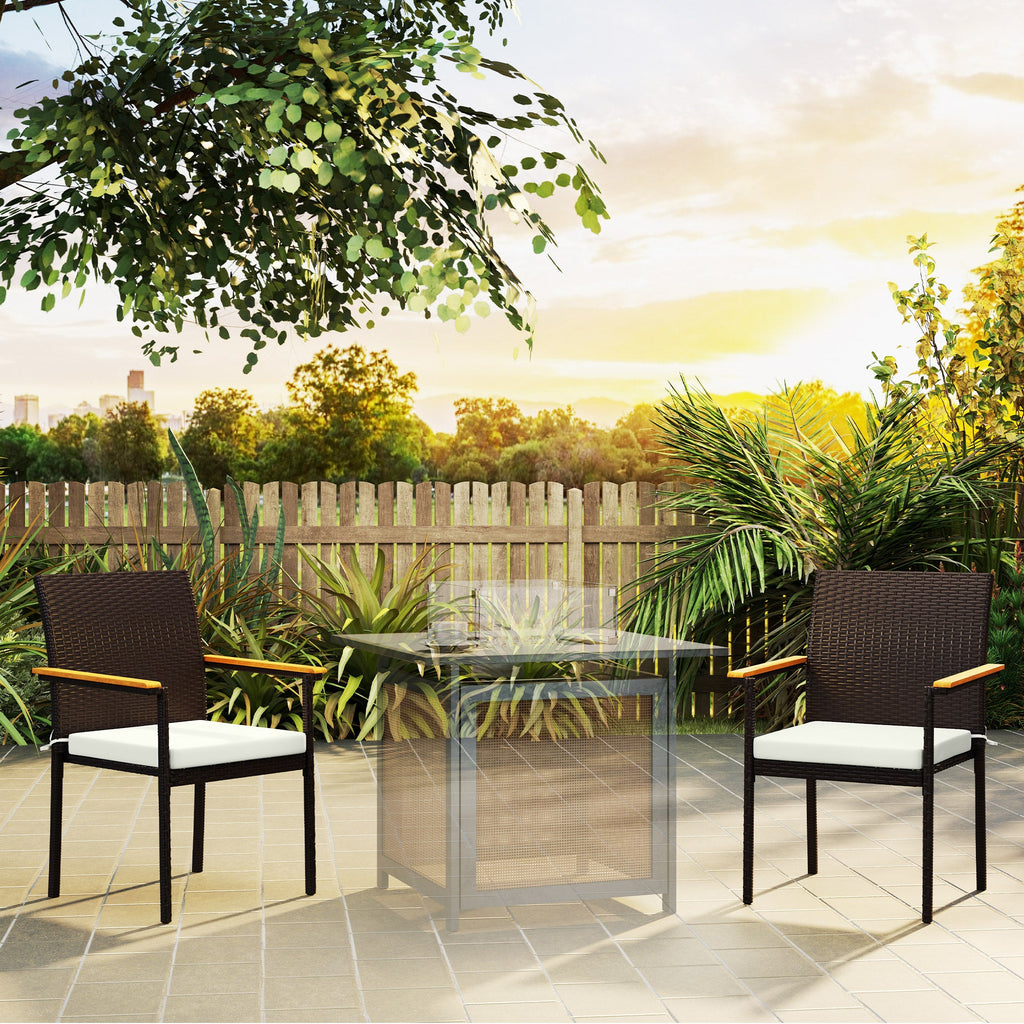 2-Piece Stackable Wicker Chair Set with Removable Cushion