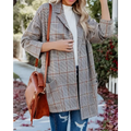 Ladies Plaid Printed Open Collar Blazer Jacket