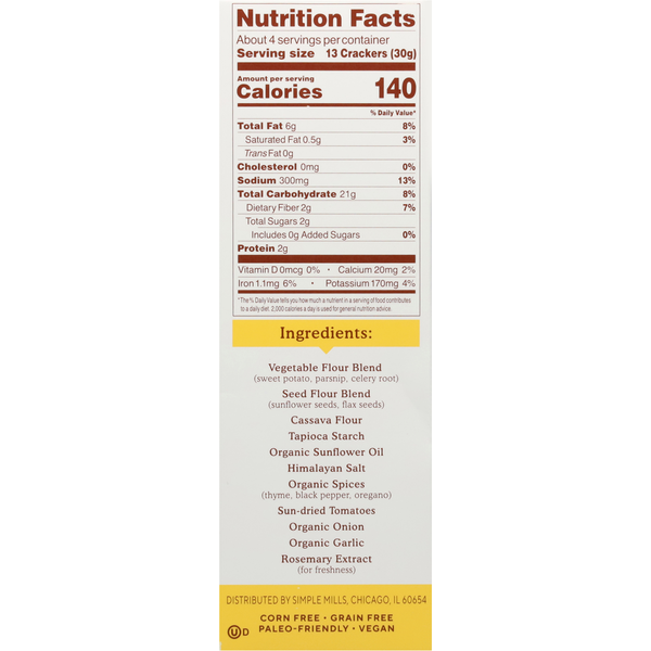 Simple Mills  Veggie Pita Crackers, Mediterranean Herb