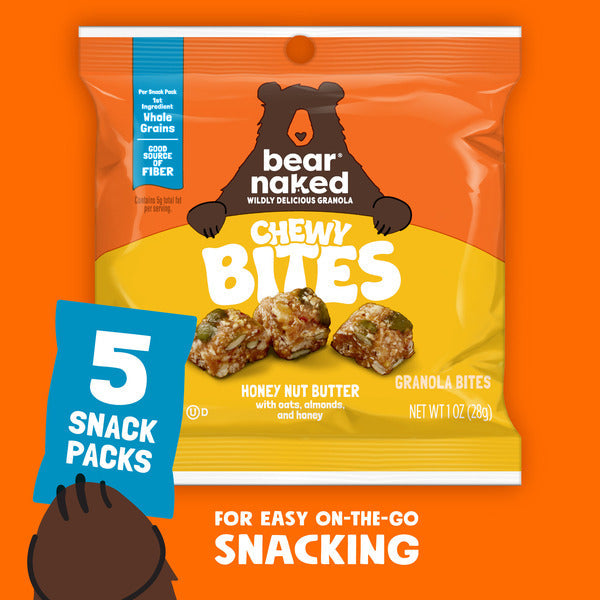 Bear Naked Chewy Granola Bites, Whole Grain and Fiber, Honey Nut Butter,  Box (5 Pouches)