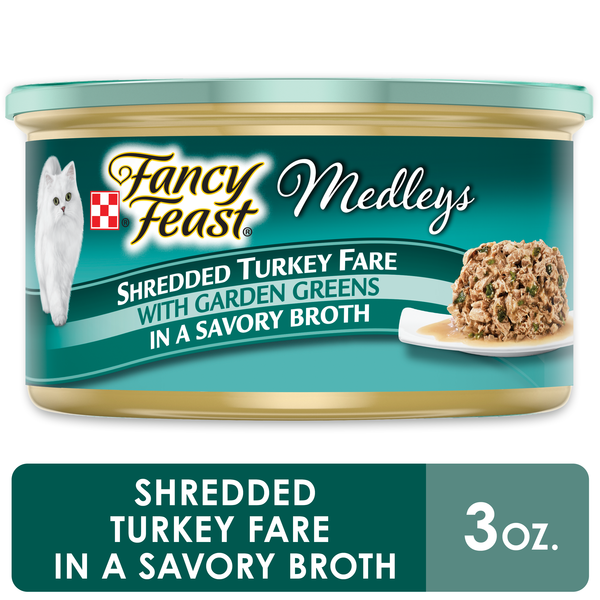 Purina Fancy Feast Wet Cat Food, Medleys Shredded Turkey Fare With Garden Greens in a Savory Broth