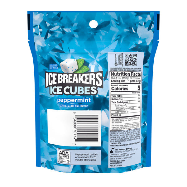 ICE BREAKERS Ice Cubes Peppermint Flavored Sugar Free Chewing Gum Pouch, 8.11 oz (100 Pieces)