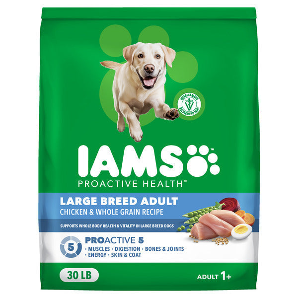 IAMS Proactive Health Large Breed Adult Dry Dog Food Chicken & Whole Grain Recipe, 30 lb. Bag